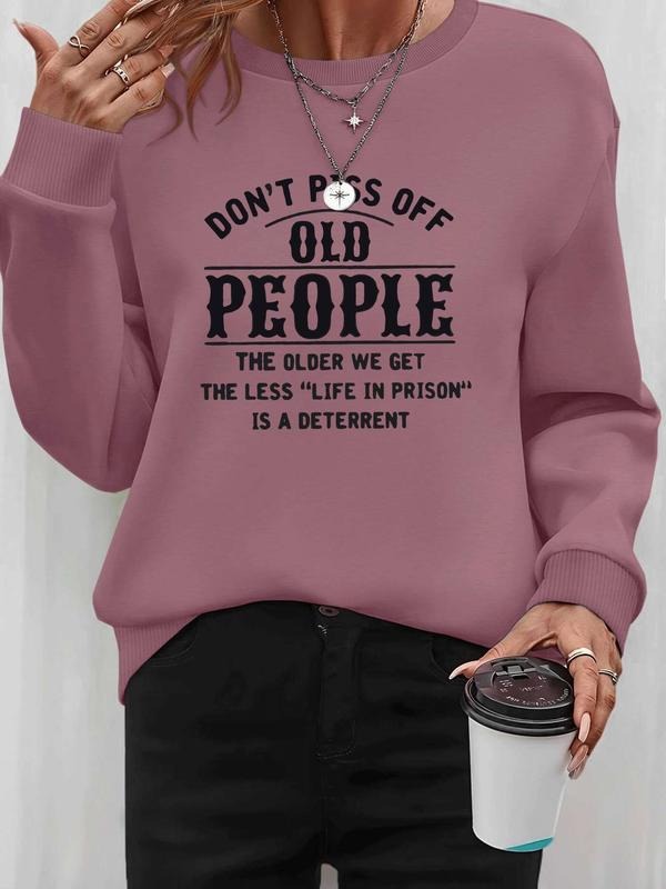 Women's Halloween Letter Print Long Sleeve Round Neck Pullover Sweatshirt, Casual Fitted Style, Fall & Winter Fashion, 8...