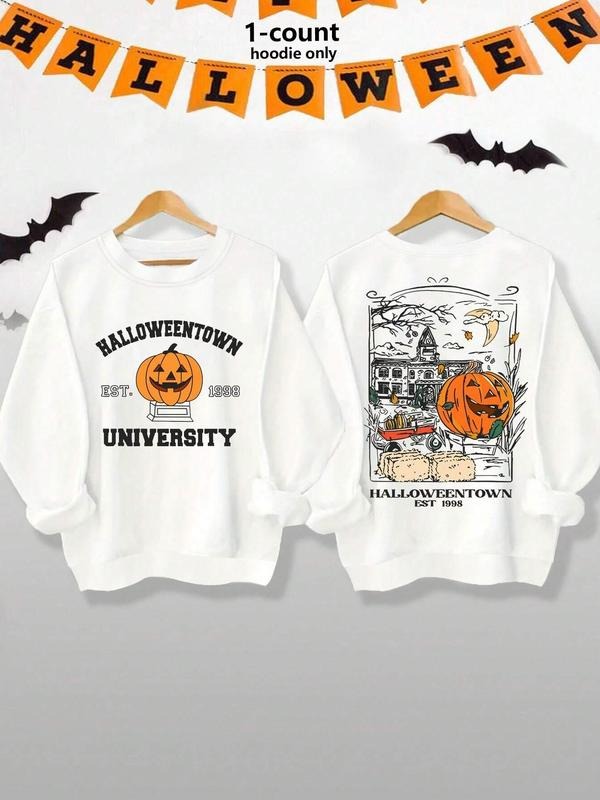 Women's Halloween Print Crew Neck Sweatshirt, Casual Long Sleeve Pullover for Daily Wear, Ladies Clothes for All Seasons...