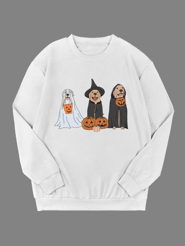 Women's Halloween Print Round Neck Sweatshirt, Casual Long Sleeve Crew Neck Pullover for Fall & Winter, Ladies  Clothes...
