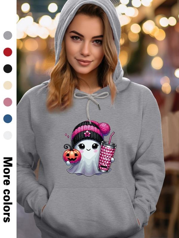 Women's Halloween Pumpkin Print Hoodie Sweatshirt, Casual Long Sleeve Fitted Design, All Season Wear, Available in 7...
