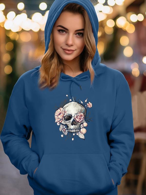 Women's Halloween Skull Print Hoodie Sweatshirt, Casual Long Sleeve Fitted Design, All Season Wear, Available in 6 Colors...