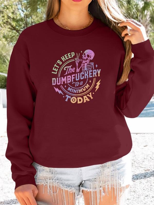 Women's Halloween Skull Print Long Sleeve Round Neck Pullover Sweatshirt, Casual Fitted Design, Available in 9 Colors...