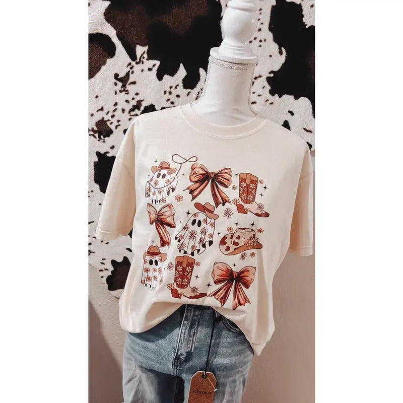 Women's Halloween Themed Ghost Print Round, Ghost Halloween Shirt, Halloween Hoodie Sweatshirt | PrintMintTees.com