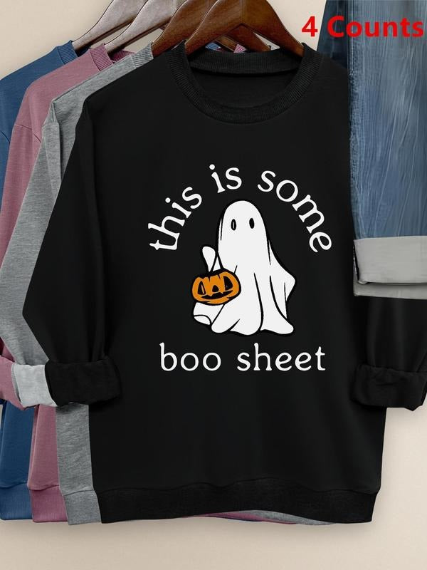 Women's Halloween Themed Round Neck Sweatshirt, Casual Long Sleeve Pullover for Daily Wear, Ladies Clothes for All...