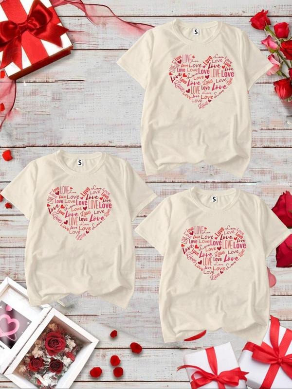 Women's Heart & Letter Print Crew Neck Tee, Casual Short Sleeve T-shirt for Daily Wear, Ladies Clothes for All Seasons...