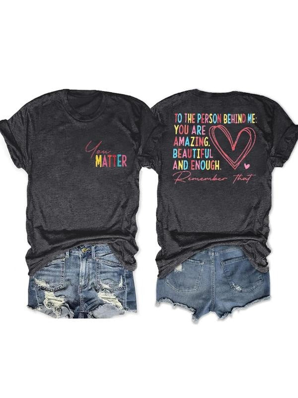 Women's Heart & Letter Print Round Neck Tee, Fashion Casual Crew Neck T-shirt for Daily Holiday Vacation Outdoor Wear,...