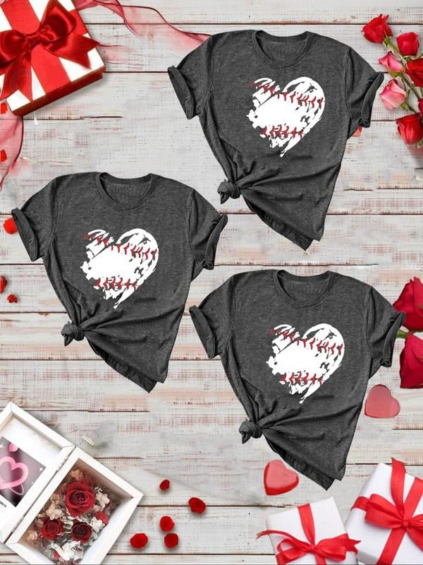 Women's Heart Print Crew Neck Tee, Casual Soft Comfortable Short Sleeve T-shirt for Daily Wear, Ladies Clothes for All...