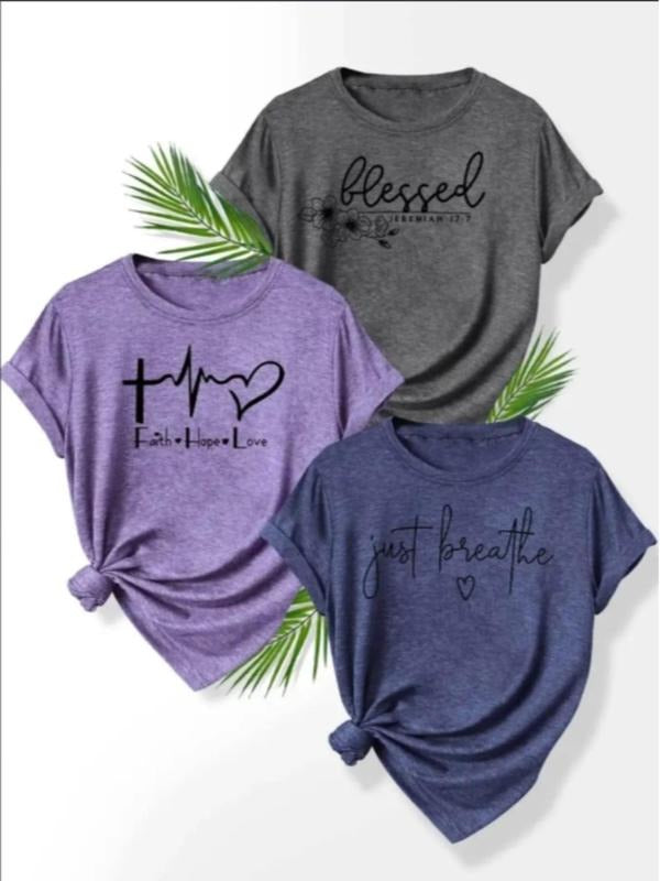 Women's Heart Print Round Neck Tee, Casual Short Sleeve Crew Neck T-shirt for Daily Wear, Ladies Clothes for Summer style...
