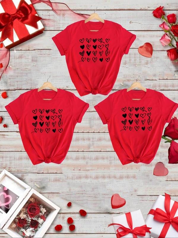 Women's Heart Print Round Neck Tee, Casual Short Sleeve T-shirt for Daily Wear, Ladies Clothes for All Seasons Hoodie...