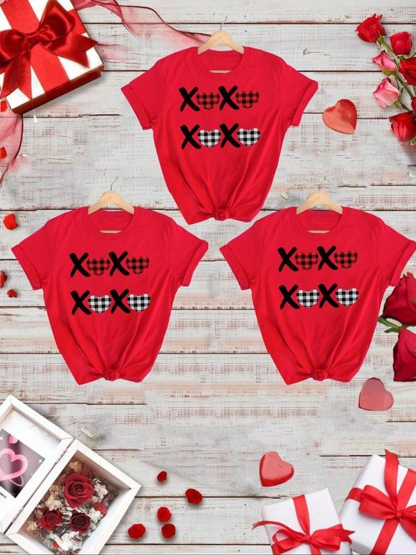 Women's Heart Print Round Neck Tee, Casual Short Sleeve T-shirt for Daily Wear, Ladies Clothes for All Seasons style 03...