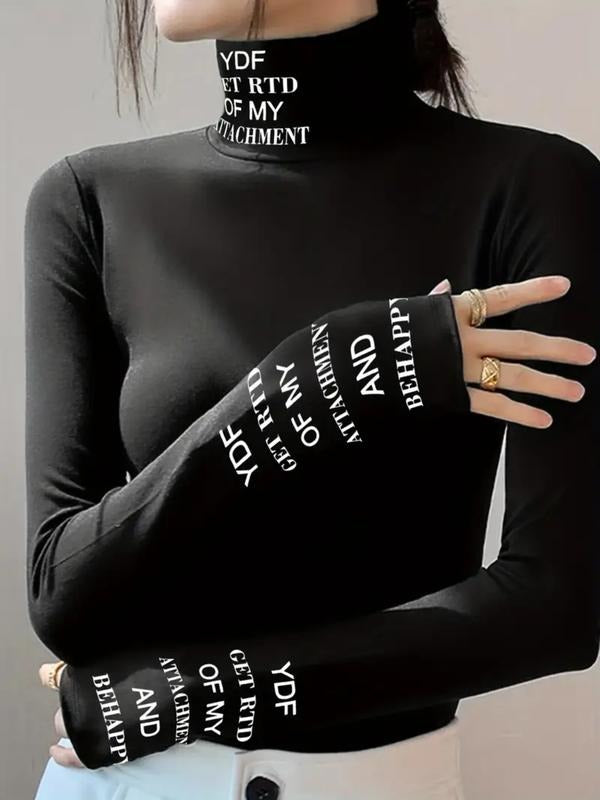 Women's High Neck Long Sleeve T-Shirt, Slim Fit Casual Top for Spring & Fall, Ladies Fashion Basic Layering Tee Hoodie...