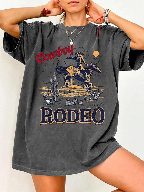 Horse Riding & Letter Print Round Neck Vintage Casual Daily All Seasons T-Shirts, Hoodie, Sweatshirt