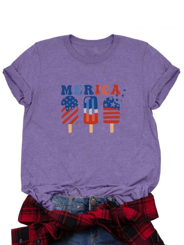 Women's Ice Cream Print Round Neck Tee, Casual Letter Graphic Short Sleeve T-Shirt for Daily Wear, Ladies Clothes for All...