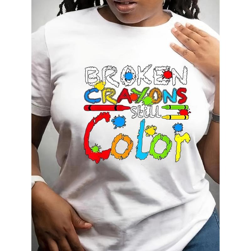 Women's Inspirational "Broken Crayons Still Color" Graphic Tee - Casual Short Sleeve Round Neck T-Shirt, Soft Polyester...