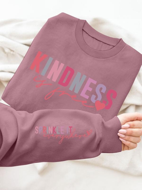 Women's Kindness Is Free Letter Print Round Neck Sweatshirt, Casual Long Sleeve Crew Neck Pullover for Fall & Winter,...
