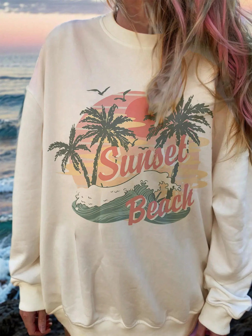 Landscape & Letter Print Drop Shoulder Casual Long Sleeve Round Neck Fall & Winter Clothes Daily T-Shirts, Hoodie, Sweatshirt