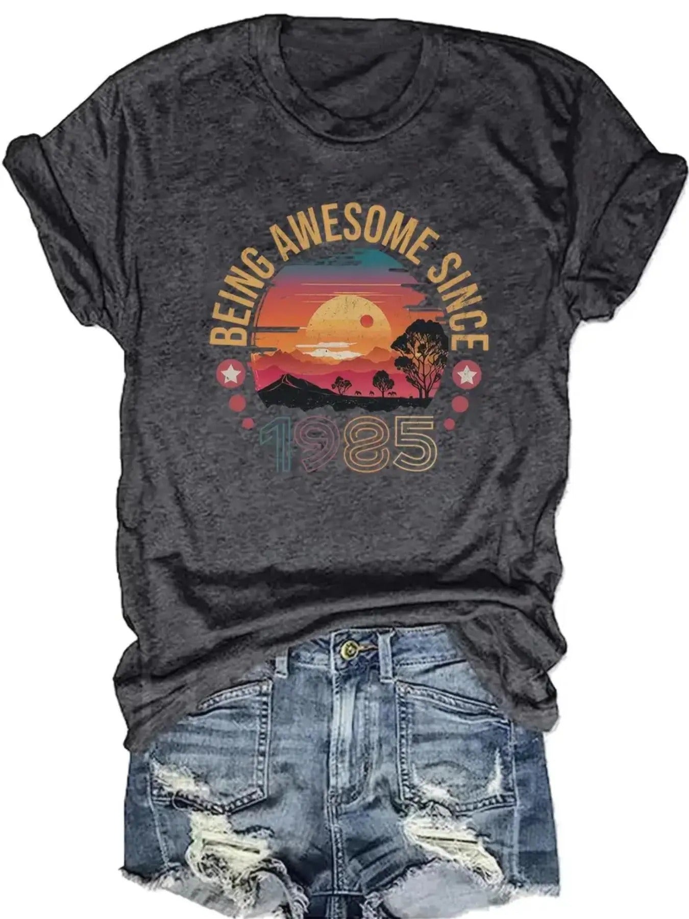 Women's Landscape Print Round Neck Graphic Tee, Vintage Trendy Casual Short Sleeve T-shirt for Daily Wear, Ladies All...