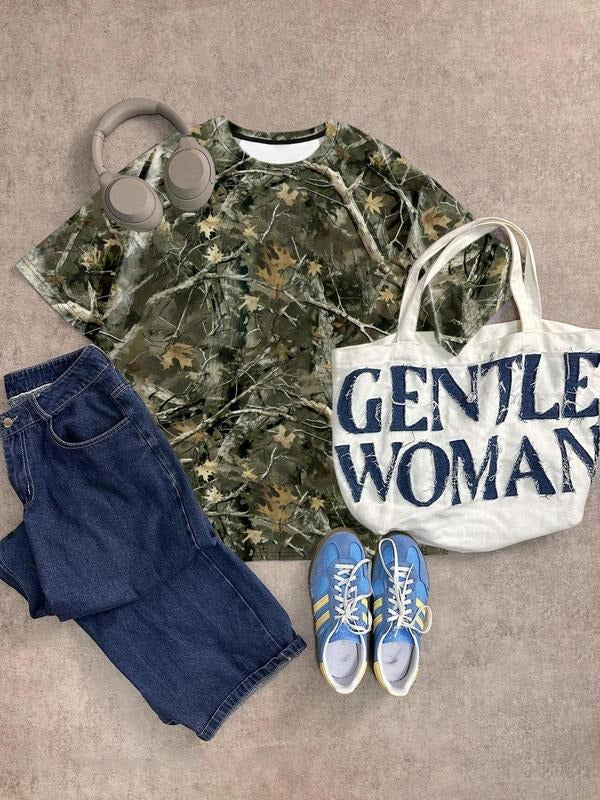 Leaf Print Round Neck Casual Camo Print Short Sleeve Summer Clothes Daily Top T-Shirts, Hoodie, Sweatshirt