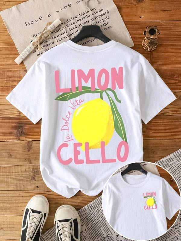 Lemon & Letter Print Round Neck Casual Short Sleeve Crew Neck Summer Top Daily Wearstyle{N002}2 T-Shirts, Hoodie, Sweatshirt