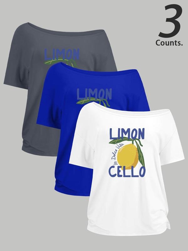Women's Lemon Print One Shoulder Tee, Casual Fashion T-shirt for Daily Wear, Ladies Clothes for All Seasons, Top Hoodie...