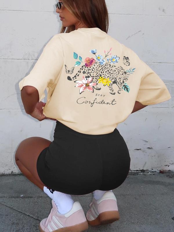 Leopard Print Round Neck Casual Crew Neck Daily Vacation Outdoor Clothes All Seasons Top T-Shirts, Hoodie, Sweatshirt