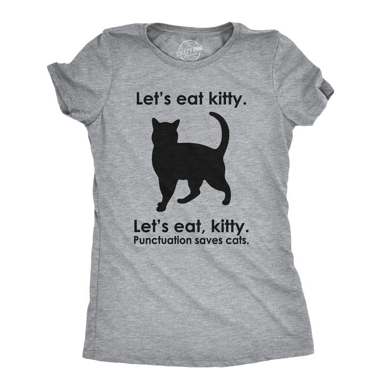 Women's Let's Eat Kitty T Shirt Funny Punctuation Shirt Cat Tee for Women Funny Womens T Shirts Cute Slimming Top...