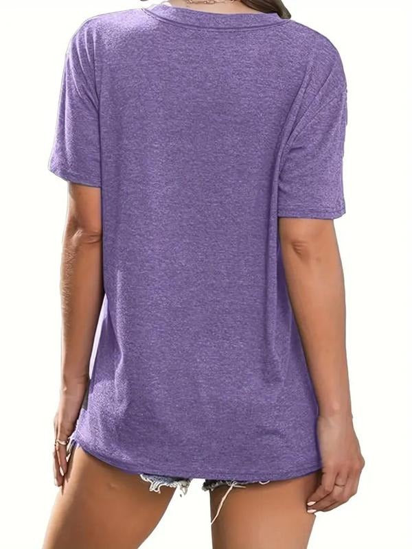 Women's Letter & American Flag Print Round Neck Tee, Casual Short Sleeve Crew Neck T-shirt for Daily Wear, Ladies Clothes...