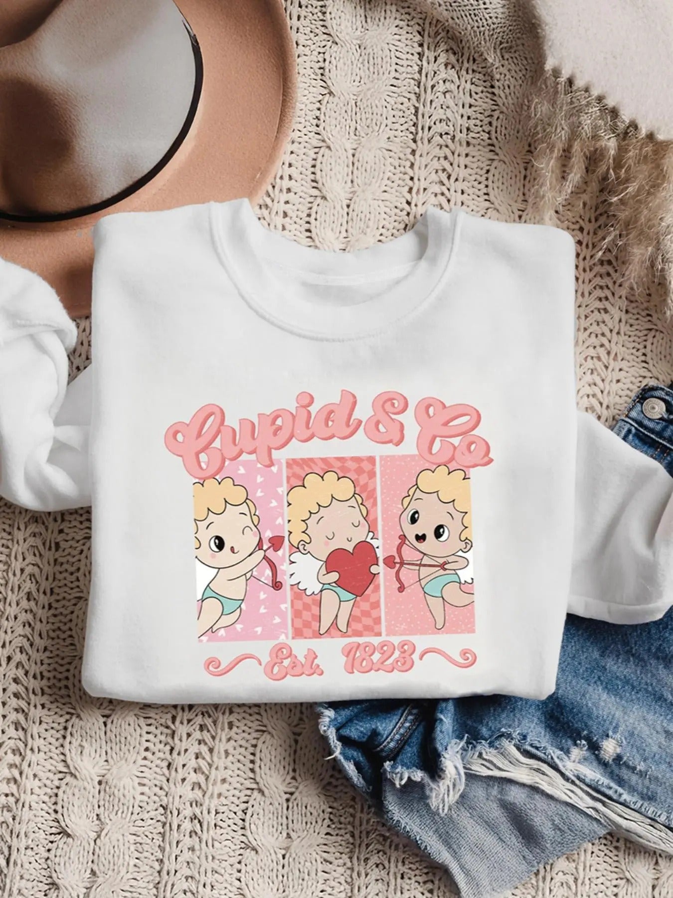 Women's Letter & Angel Print Crew Neck Sweatshirt, Casual Long Sleeve Pullover for Fall & Winter, Women's Clothes for...