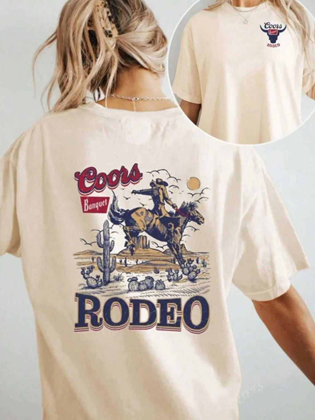 Letter & Cowboy Print Round Neck Vintage Casual Short Sleeve Daily All Seasons T-Shirts, Hoodie, Sweatshirt