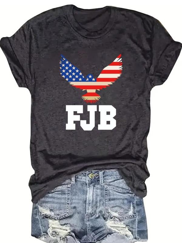Women's Letter & Eagle Print Round Neck Tee, Casual Short Sleeve Crew Neck T-shirt for Daily Wear, Ladies Clothes for All...