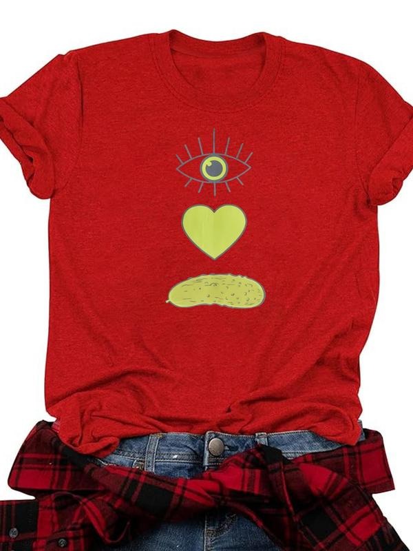 Women's Letter & Eye Print Round Neck Tee, Trendy Casual Short Sleeve T-shirt for Daily Wear, Ladies All Seasons Outfit...