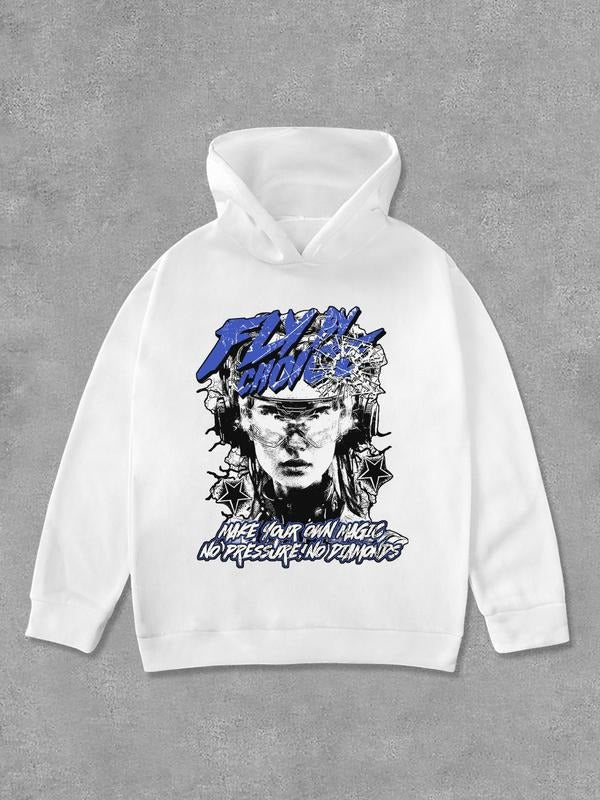 Women's Letter & Face Print Hoodie, Fashion Casual Long Sleeve Hooded Sweatshirt for Daily Holiday Outdoor Wear, Women...