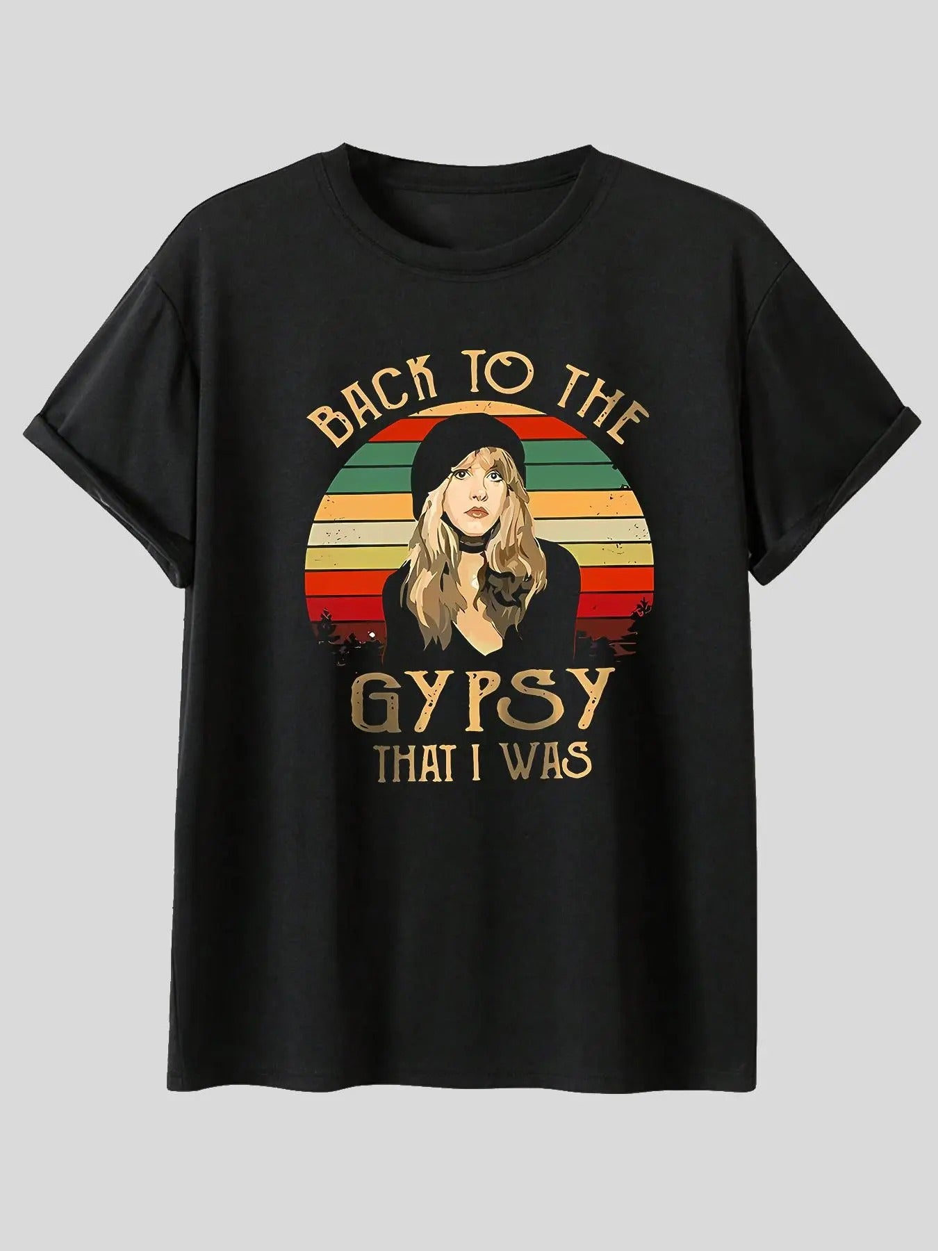 Women's Letter & Figure Print Round Neck Tee, Trendy Casual Striped Print Short Sleeve Crew Neck T-shirt for Daily Wear,...