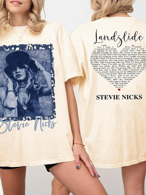 Letter & Figure Print Round Neck Vintage Casual Short Sleeve Daily Summer Top T-Shirts, Hoodie, Sweatshirt