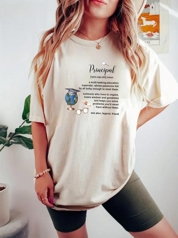 Women's Letter & Graduation Cap Print Round Neck Tee, Fashion Casual Crew Neck T-shirt for Daily Holiday Vacation Outdoor...