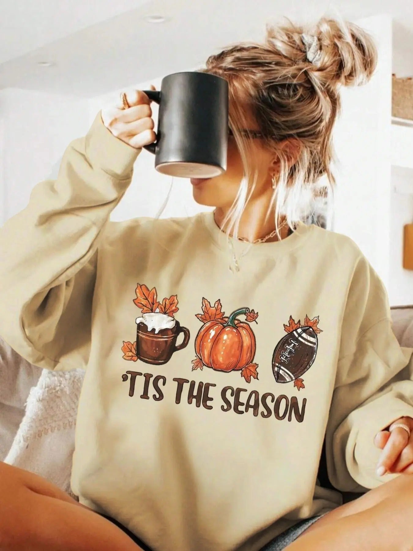 Women's Letter & Graphic  Print Thermal Lined  Sweatshirt, Casual Long Sleeve Round Neck Pullover for Fall & Winter,...