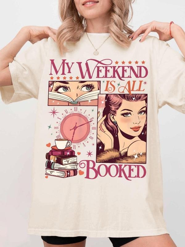 Women's Letter & Graphic Print Round Neck Tee, Vintage Trendy Casual Short Sleeve T-shirt for Daily Wear, Ladies Summer...