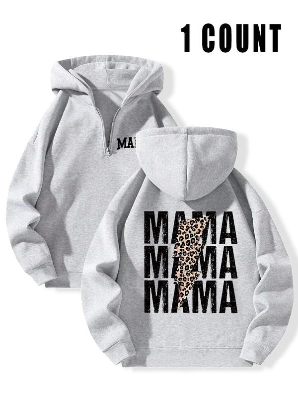 Women's Letter & Leopard Print Affirmation Zip Hoodie, Casual Long Sleeve Hooded Sweatshirt for Fall & Winter, Women's...