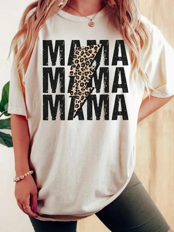 Women's Letter & Lightning Print Round Neck Tee, Trendy Casual Crew Neck T-shirt for Daily Wear, Ladies All Seasons...