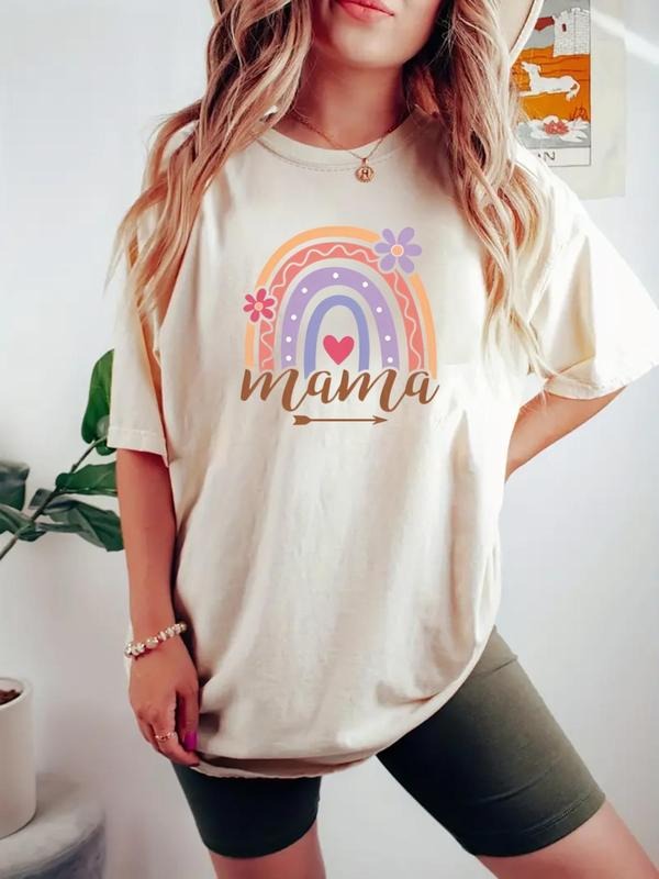 Women's Letter & Rainbow Print Round Neck Tee, Casual Short Sleeve Crew Neck T-shirt for Daily Wear, Ladies Clothes for...