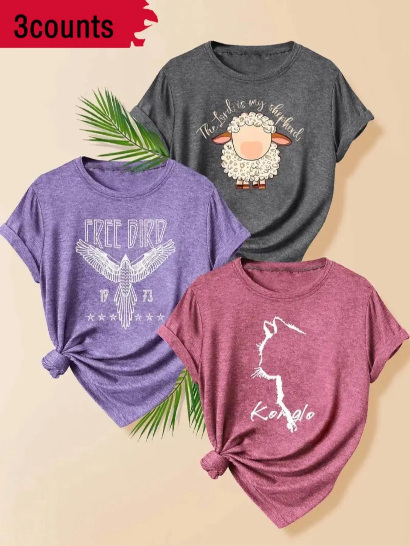 Women's Letter & Sheep Print Round Neck Tee, Casual Short Sleeve Crew Neck T-shirt for Summer, Fashion Women's Top for...