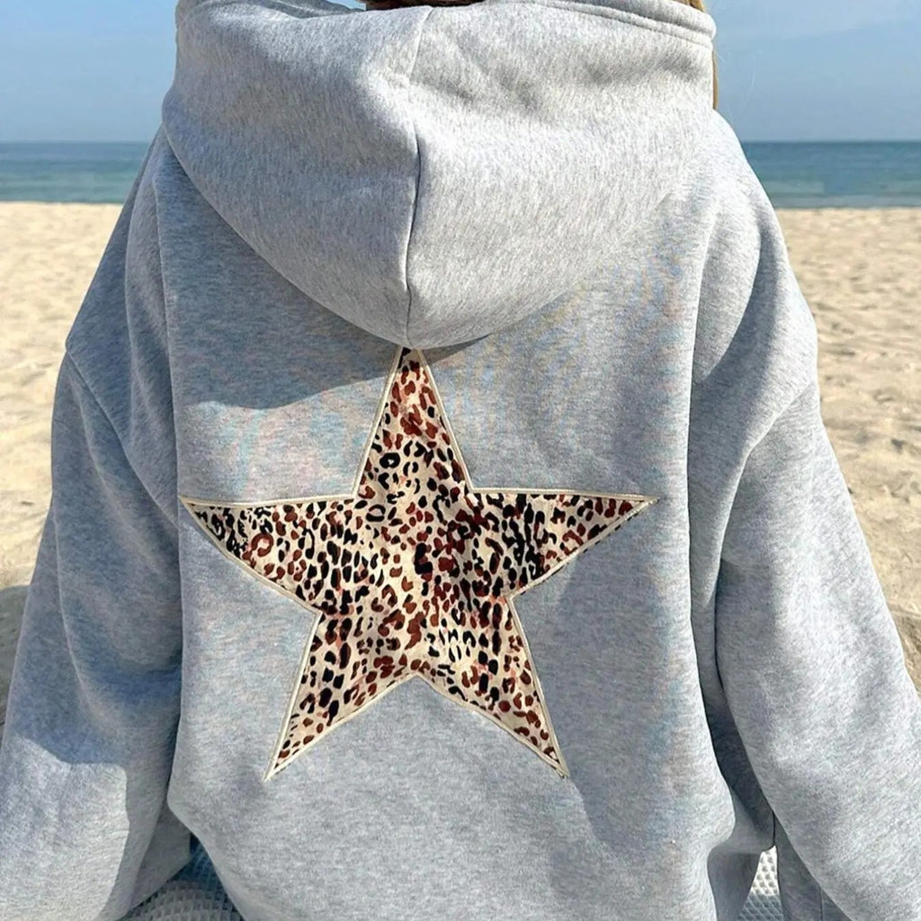 Women's Letter & Star Print Hoodie, Casual Long Sleeve Hooded Sweatshirt for Fall & Winter, Women's Clothes for Daily...