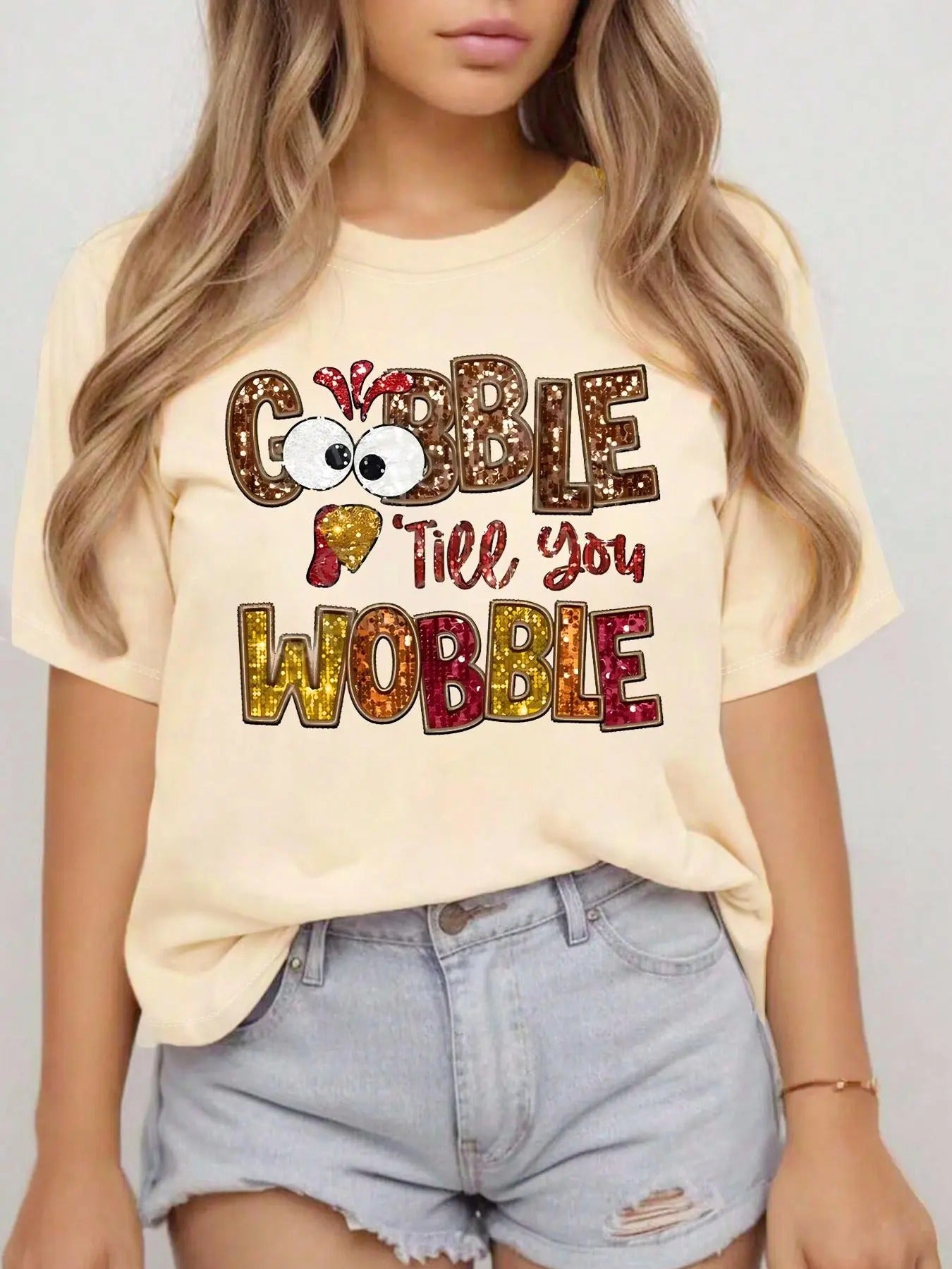 Letter & Turkey Print Round Neck Casual Crew Neck Daily Vacation Outdoor Clothes All Seasons T-Shirts, Hoodie, Sweatshirt