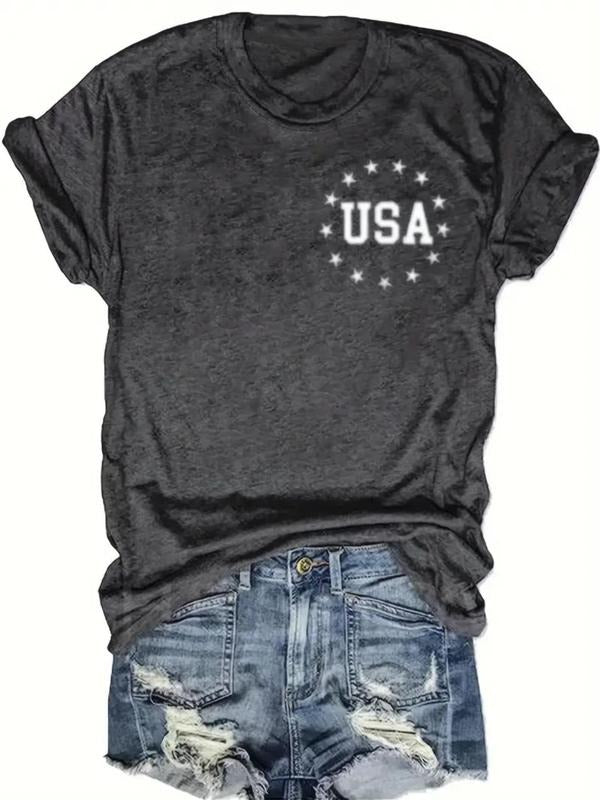 Women's Letter  Print Round Neck Tee, Casual Print Short Sleeve T-shirt for Summer, Ladies Clothes for Daily Wear Hoodie...