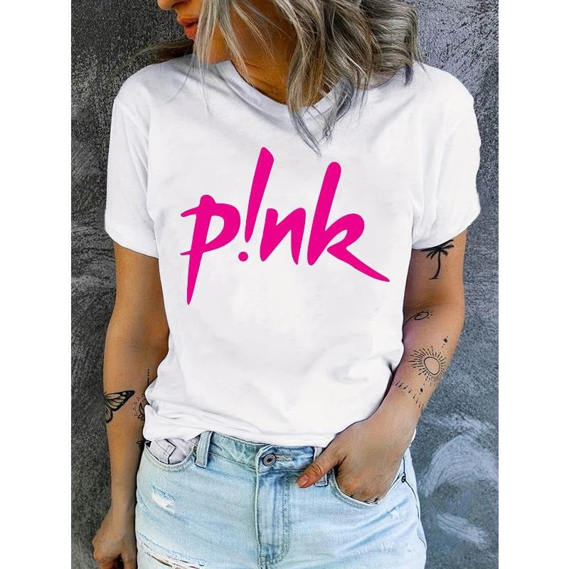 Women's Letter Fashion Harajuku Printed T-shirt Summer and Spring Plus Size Short Sleeve Loose Round Neck Casual Top...