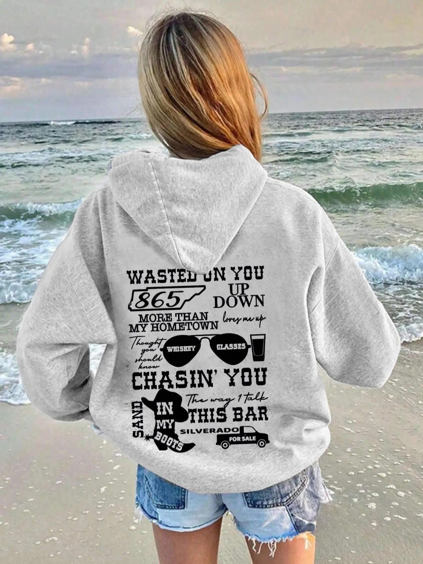 Letter Print Drawstring Pocket Casual Drop Shoulder Long Sleeve Hooded Lady Fall & Winter Clothes Daily T-Shirts, Hoodie, Sweatshirt