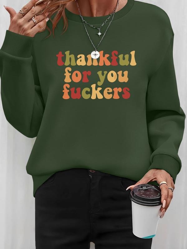 Women's Letter Print Casual Long Sleeve Round Neck Pullover Sweatshirt, Available in 8 Colors, Fall & Winter Fashion...