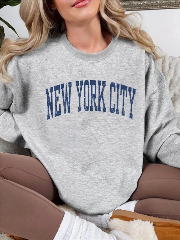 Women's Letter Print Crew Neck Sweatshirt, Casual Long Sleeve Pullover for Fall & Winter, Women's Clothes for Daily...