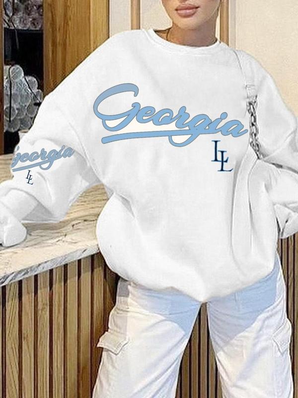 Women's Letter Print Crew Neck Sweatshirt, Casual Long Sleeve Pullover for Fall & Winter, Women's Clothes for Daily...