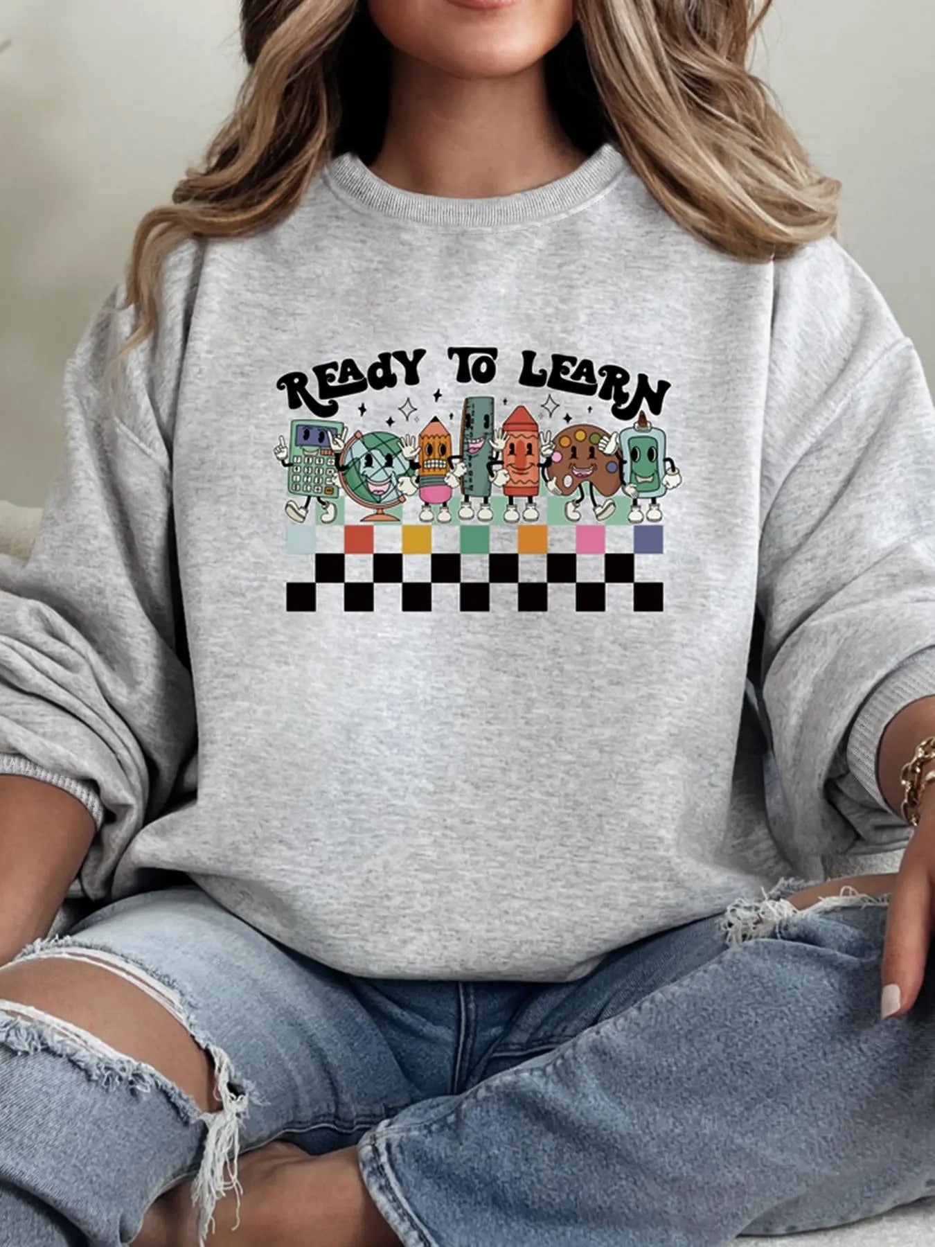 Letter Print Crew Neck Casual Thermal Lined Long Sleeve Daily Clothes All Seasons T-Shirts, Hoodie, Sweatshirt